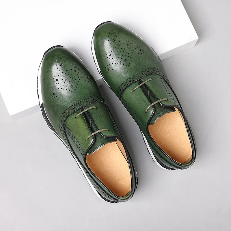 Handmade Genuine Leather Oxford Sneaker Shoes for Men Lace Up Brogues Business Office Fashion Brand Casual Shoes Man