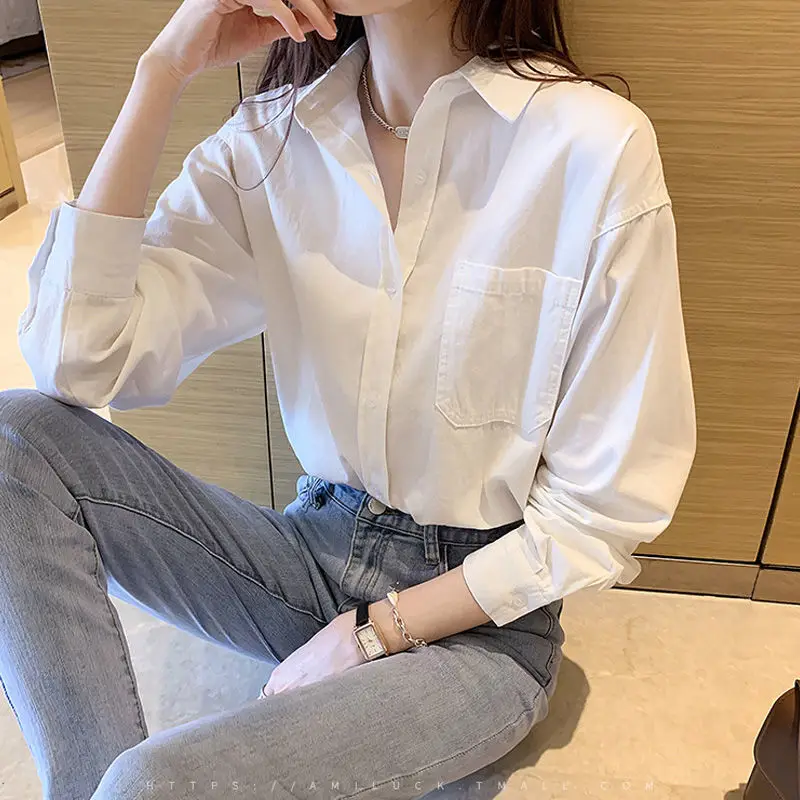 Oversized Casual Temperament Mid Length Long Sleeve Shirt for Women\'s Spring Autumn Slimming Versatile Fashionable Commuting Top