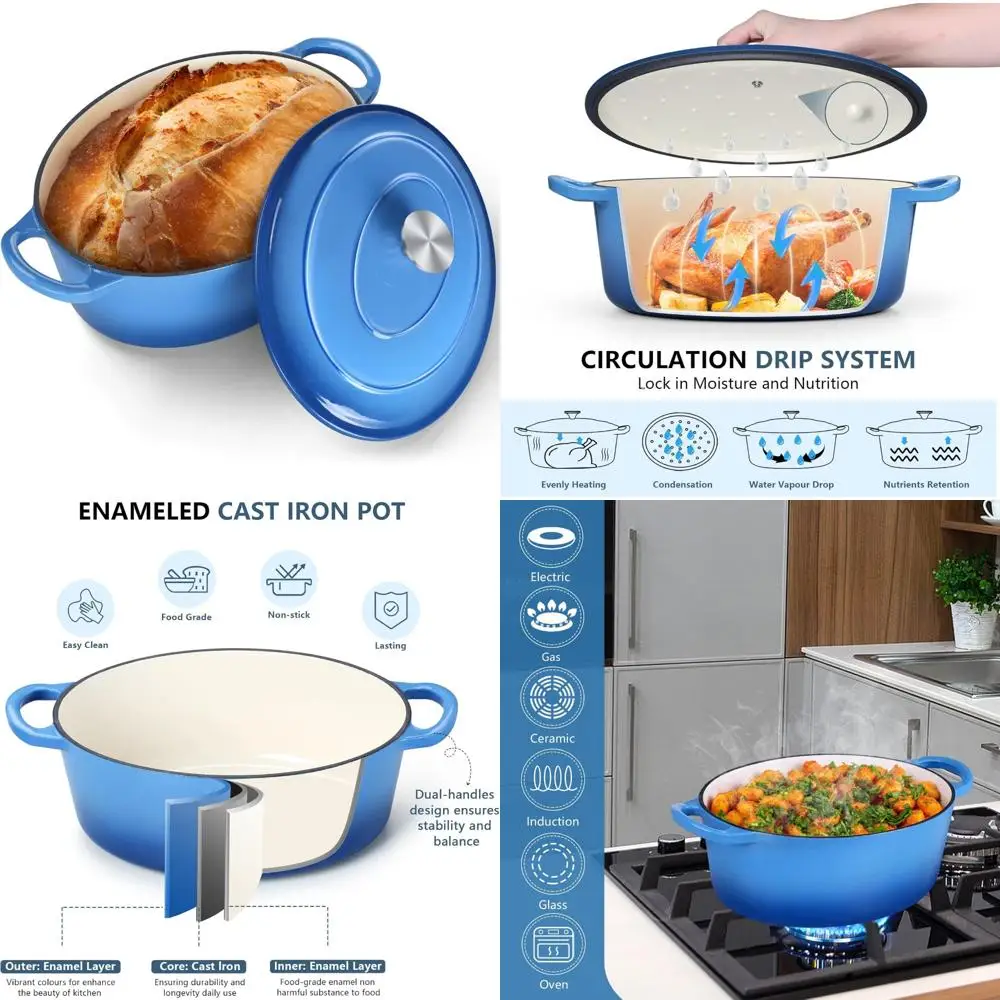 

Эмалированная чугунная голландская духовка для выпечки хлеба, плетения, тушения, жарения - незаменимая в духовке, безопасная для приготовления пищи