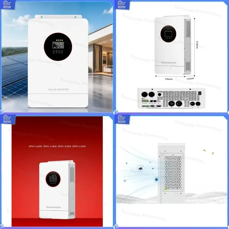 3KW 6KW Hybrid Solar Inverter 24V 48V MPPT Off Grid PV Wind Power System Three Phase Output Home Energy Storage Generator