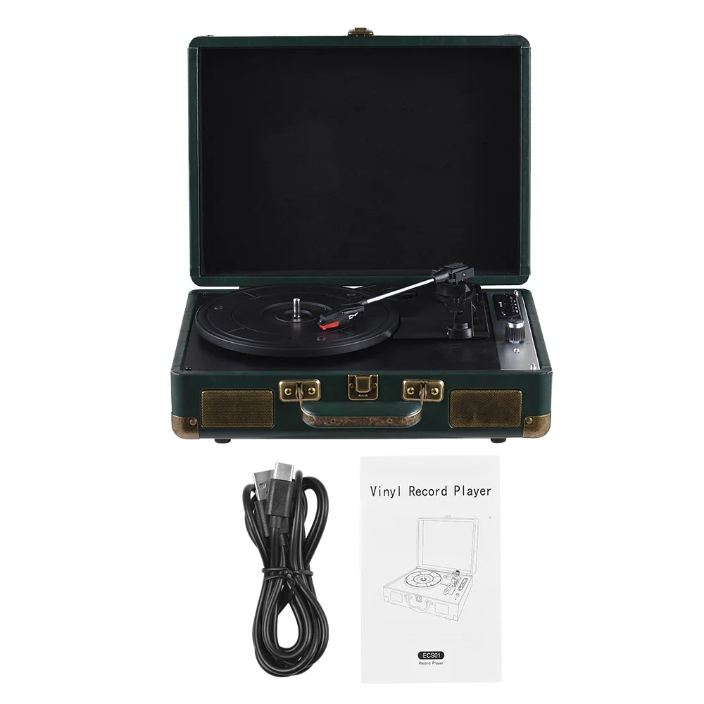 HUIOP Giradischi in vinile vintage Fonografo BT Registrazione USB 33/45/78 giri/min Supporto per giradischi in vinile da 7/10/12 pollici Giradischi portatile con altoparlanti Ingresso audio 3.5 Uscita