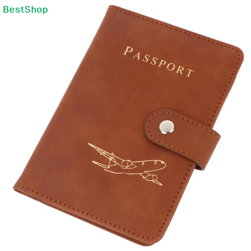 〔Q〕Airplane Embossed PU Leather Passport Cover Snap Button Multi Card Slot Travel Passport Holder For Business Trip Vacation