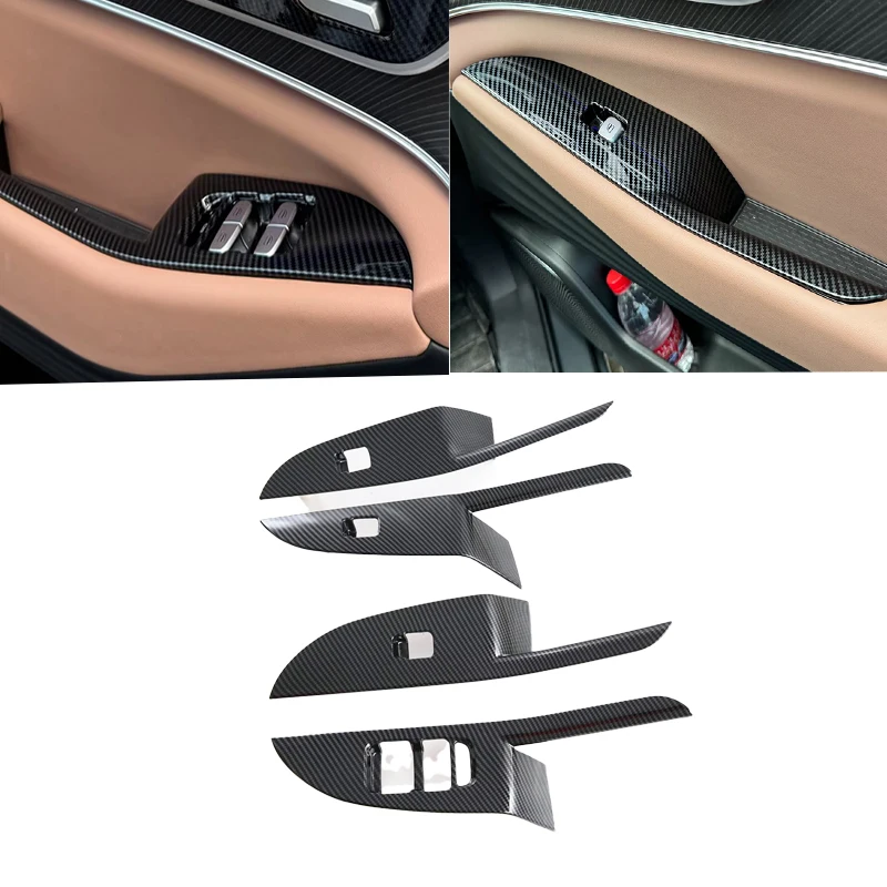 LHD لشيري تيجو 9 2024 2025 ABS ألياف الكربون نافذة التبديل غطاء الكسوة والعتاد التحول زخارف اللوحات ملصق اكسسوارات السيارات #4