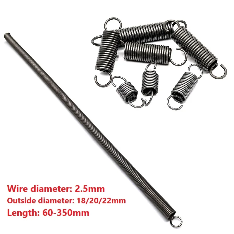 Spring Steel Length 60/70/80/90/95/100/110-350mm Tension Spring Single Hook Open Hook 2.5mmWire Dia Outer Diameter 18/20/22mm