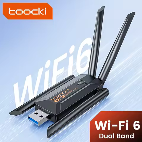 Toocki WiFi USB Adapter Bluetooth 5.4 Dual Band 2.4G+5Ghz WiFi 6 Dongle 4 Antenna Wireless Card Receiver For Desktop PC Windows