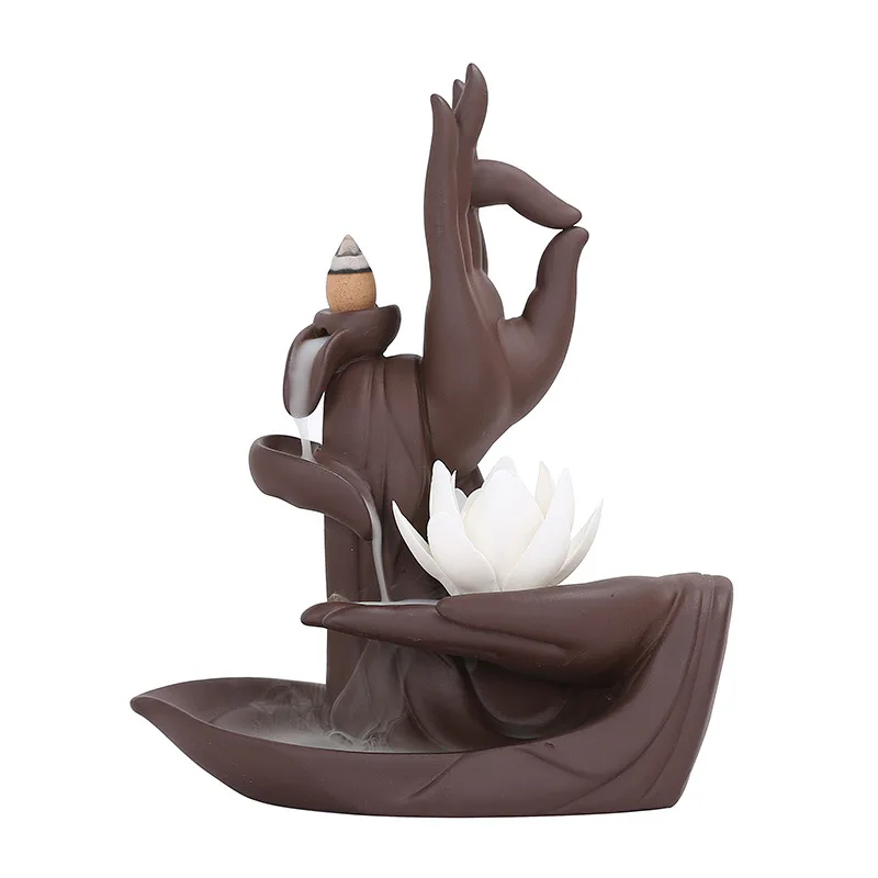 

DSA Purple Sand Backflow Incense Burner Lotus Bergamot Phaseless, White Porcelain Handmade Flower Zen Backflow Aromatherapy