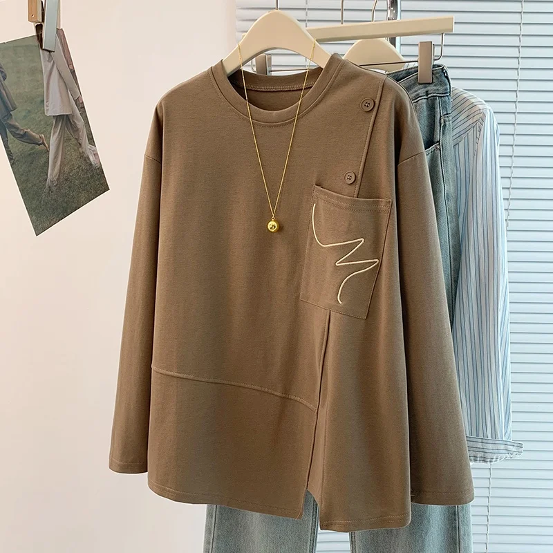 

Осень-зима, свободная повседневная универсальная асимметричная длинная футболка большого размера, круглый топ Ne Design Sensation для женщин