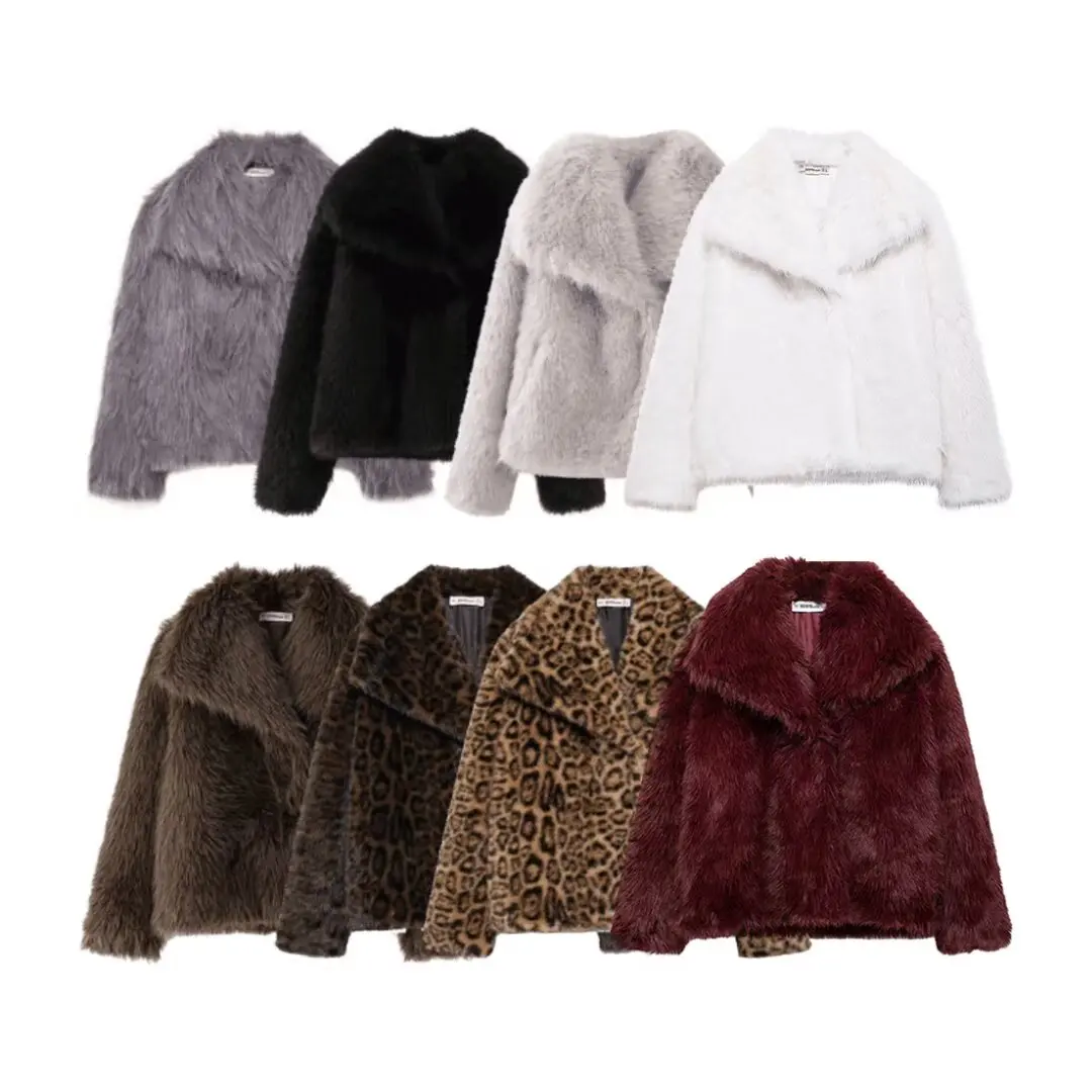 European and American style popular lapel faux fur effect warm fur coat for women fashionable fur top