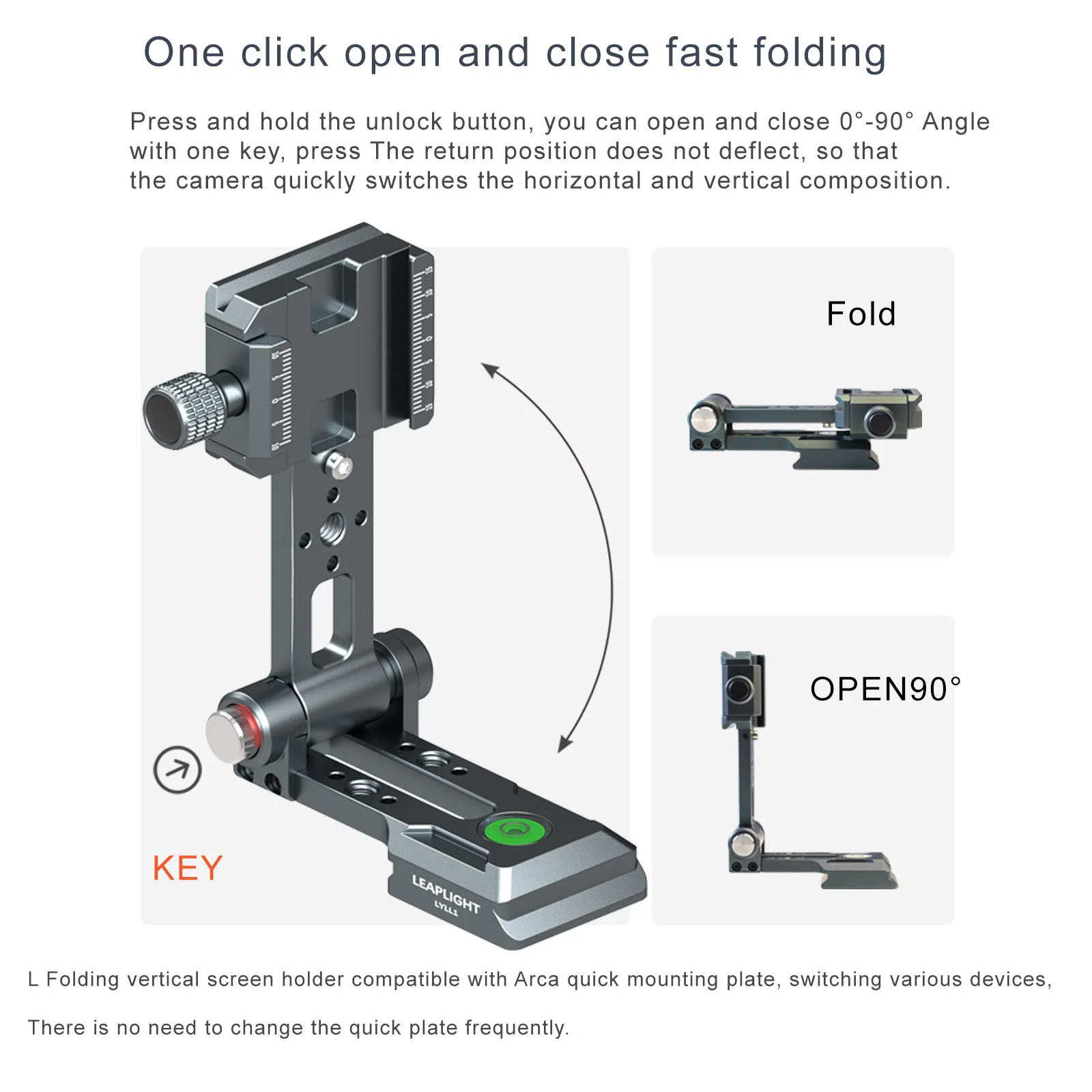 Camera L-shaped Plate Foldable Vertical Holder with Cold Shoe 1/4