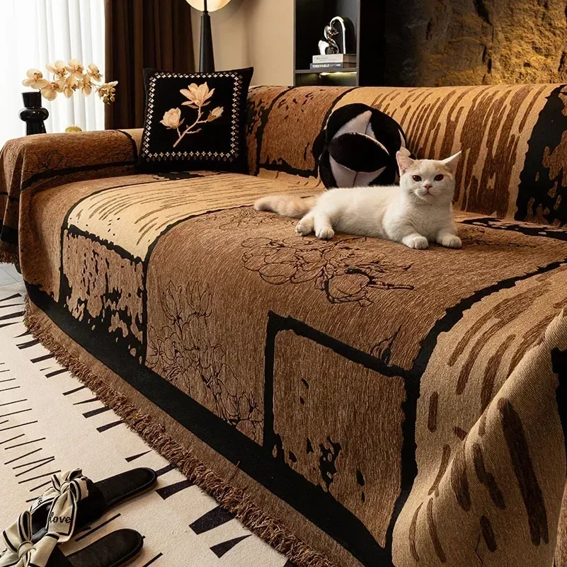Chenier Vintage Sofa Cover Cloth Anti Cat Scratch Anti Slip Backrest Towel  A Whole Fully Enclosed Dust Couch Cover Cloth 3 Seat