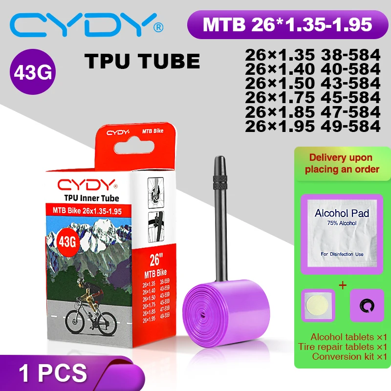 43g CYDY TPU Tube MTB 26 27.5 Bike Inner Camera 26/27.5x1.35 1.4 1.5 1.75 1.85 1.95 Inch pneu Mountain Bicycle Tire 26/27.5 Tyre