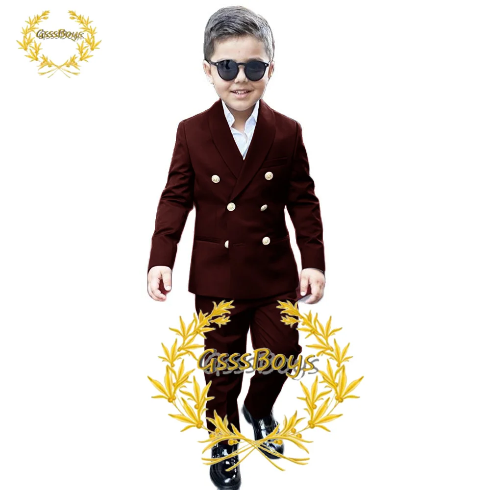 Fashion Boy Suit Wedding Tuxedo Double Breasted Formal Child Jacket 2 Piece Blazer Pants costume enfant garçon