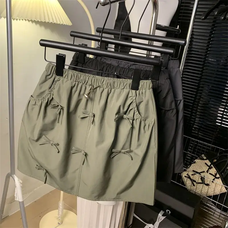 

Y2k Sweet Sweet Bow Женская юбка-карго Летняя юбка трапециевидной формы с высокой талией в консервативном стиле Модные универсальные мини-юбки на шнурке