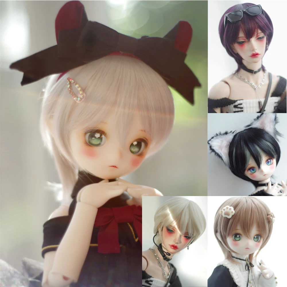 D09-P370 children handmade toy   1/6 1/4 1/3 MSD bjd doll wig High temperature short hair with slight curling