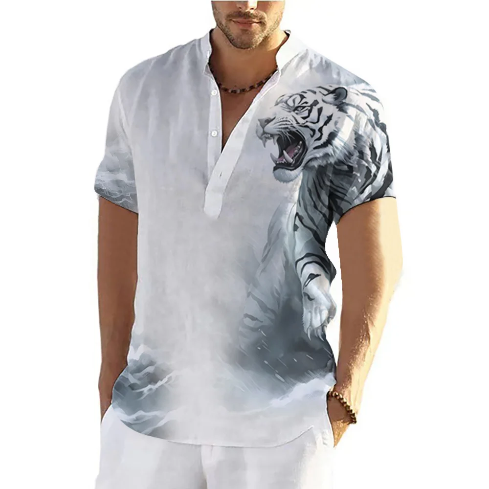 Tiger Shirts For Men T-shirts Short Sleeve Tops Animal Graphic Clothing Streetwear V-Neck Pullovers Summer Men\'s Shirt Tees 2023