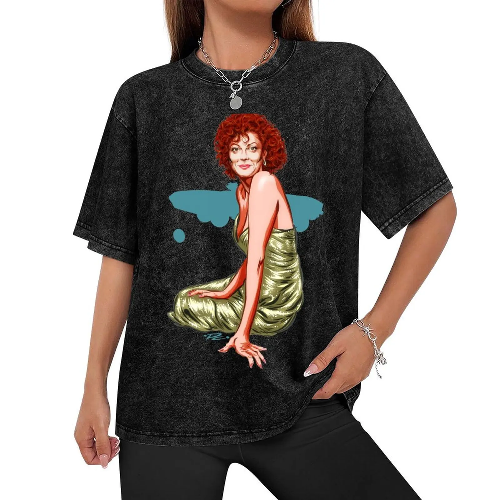 Susan Sarandon - An illustration by Paul Cemmick T-Shirt cotton man t-shirts vintage heavy weight t shirts for men