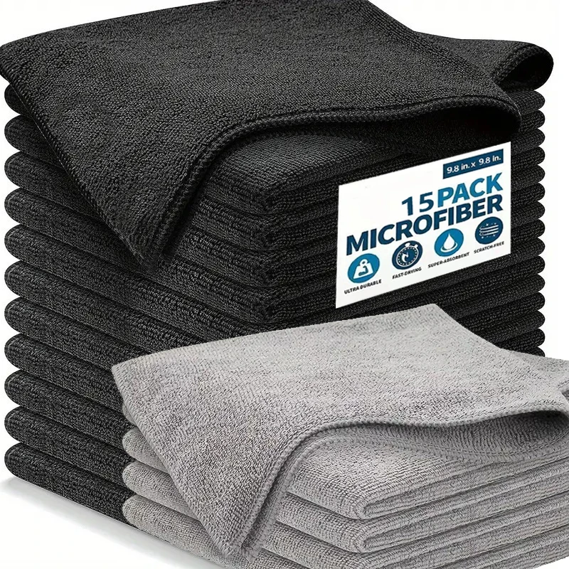 15 قطعة منشفة المطبخ فائقة الدقة من الألياف باللون الرمادي الفاتح مجموعة قماش للتنظيف ماصة وناعمة وإزالة البقع #1