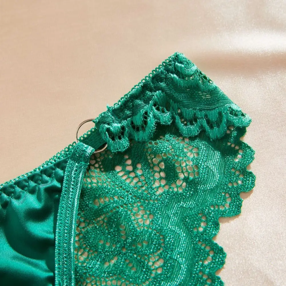 Vintage Mesh Satin Silk Panties Hollow Out Seamless Lace Flower Briefs Cotton Crotch Underwear Women's Underpants Lady