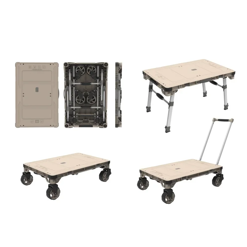 Latest 4-Wheels foldable multi-functional camping table & trolley  with 100kg Capacity camping dolly,  outdoor product,