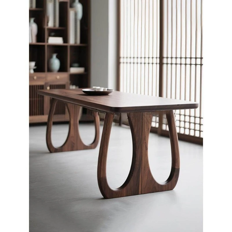 North American black walnut dining table, all solid wood rectangular dining table, simple new Chinese tea desk log furniture