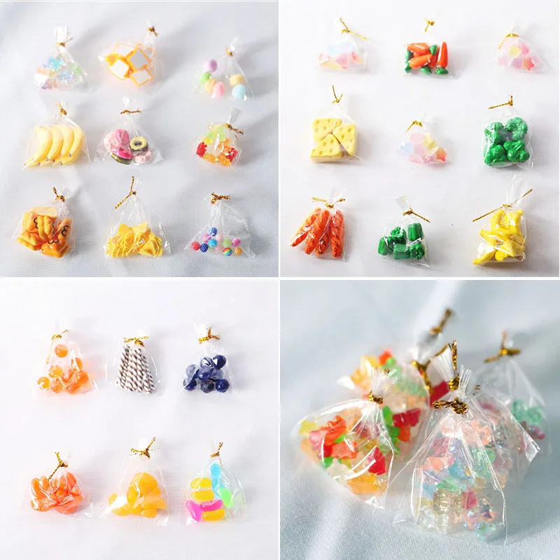 Dollhouse Miniatures Bag Snack Fruit Doughnut Lollipop Figurines Fairy Garden Ornaments Home Decoration Accessories Crafts Toys