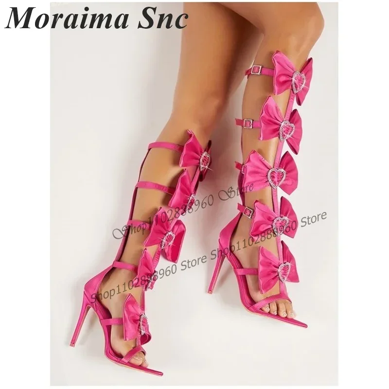 

Trendy T-Strap Red Satin Bow Knot Crystal Sandals Stilettos High Heel Women Shoes Side Zipper Open Toe 2026 Zapatos Para Mujere