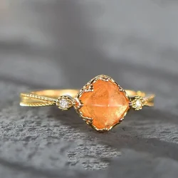 Refreshing Glossy Orange Gemstone Rings for Women Vintage Palace Style Fashion Diamond Geometry Ring Fine Jewelry Gift