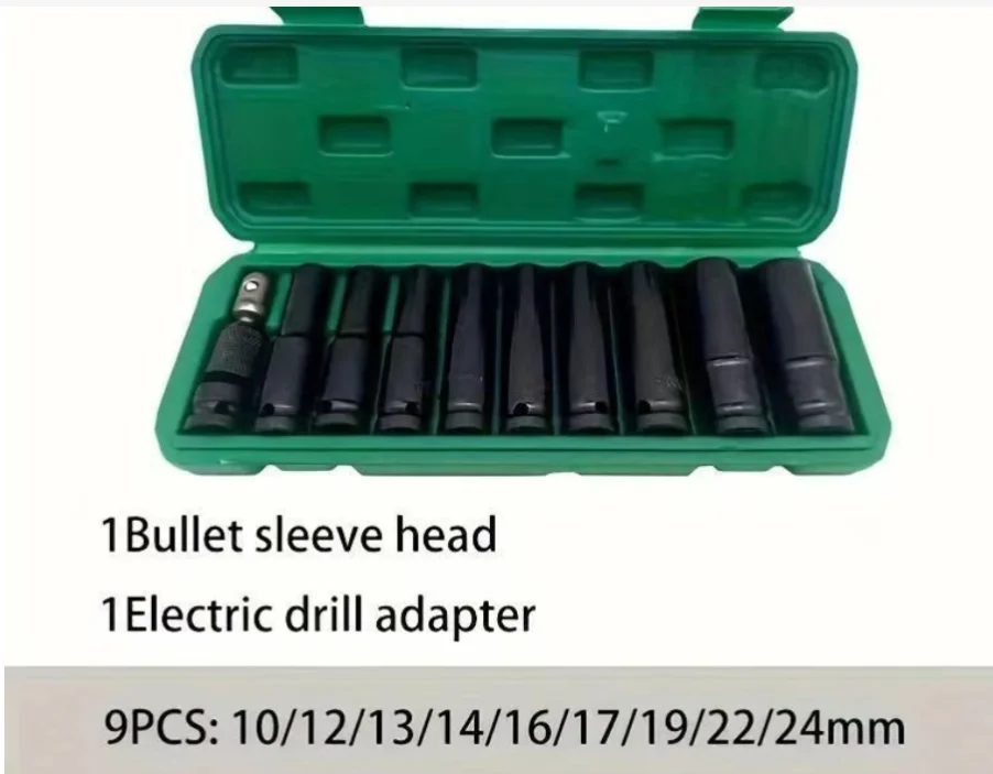 10pcs/set Pneumatic Extended Air Cannon Screwdriver Sleeve Combination 8-24mm Extended Hex Socket Autobile Repair Tools kit
