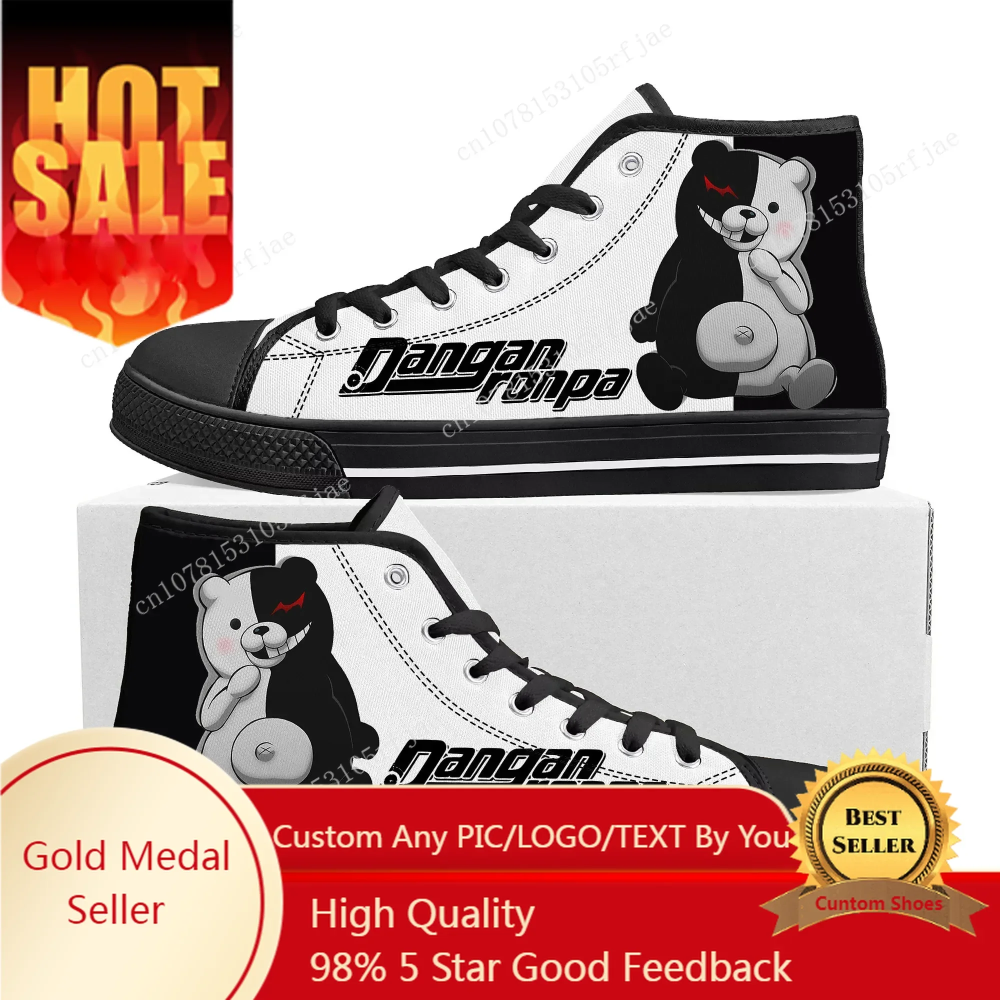 

Cartoon Game Danganronpa Monokuma High Top Sneakers Mens Womens Teenager High Quality Canvas Sneaker Custom Built Couple Shoes