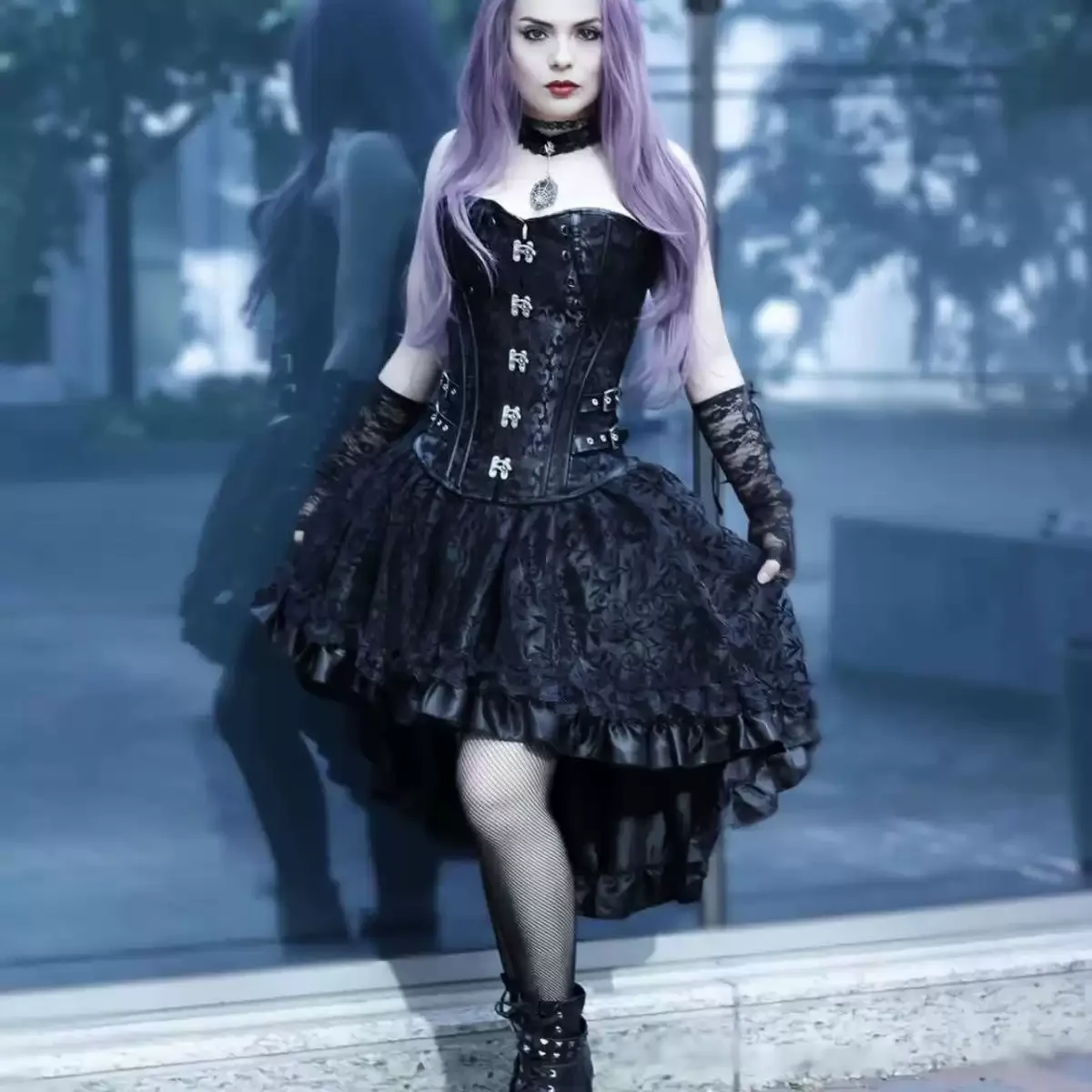 Gótico escuro tribunal medieval irregular frente curta volta saia longa senhoras de alta qualidade versátil renda saia curta