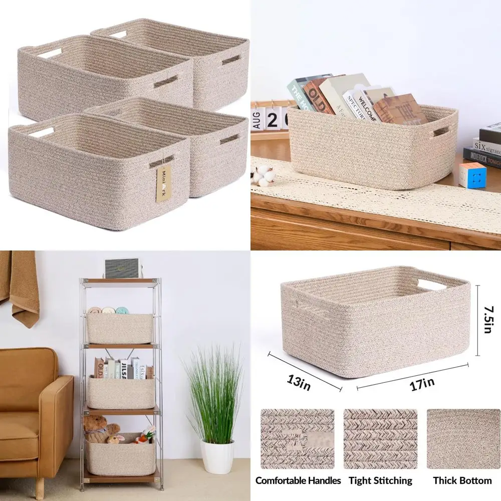 

Organizing Storage Baskets for Closets, Shelves, Baby Nursery, and Toys - Durable Woven Rope Design