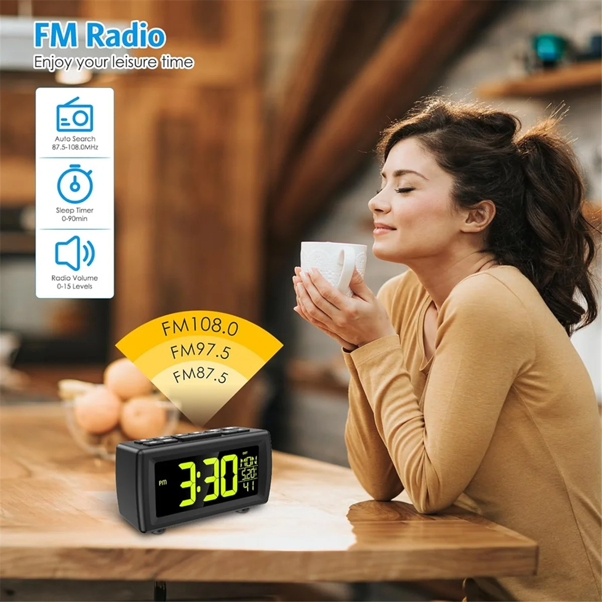 

NEW FM Radio Clock for Bedrooms, Digital FM Radio Clock with VA Glass Display Brightness Dimmer, 7 Font Colors, Snooze White