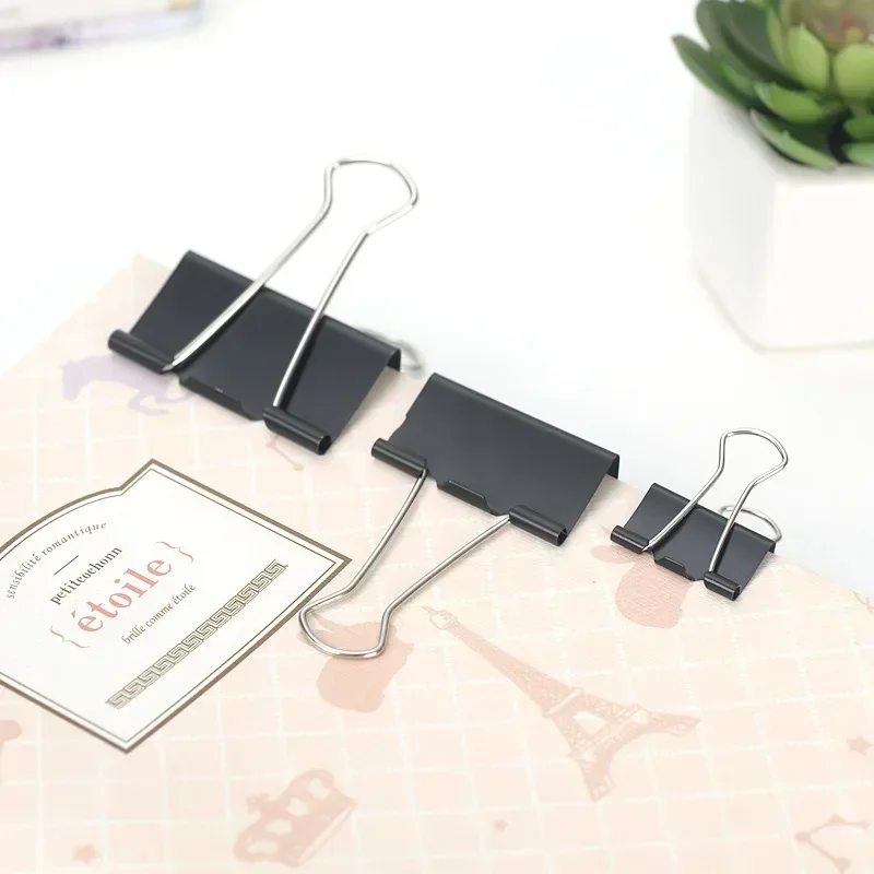 10PCS Metal Paper Clip Foldback Metal Binder Clips Black Grip Clamps Paper Document Office School Stationery 19 25 32 41 51mm