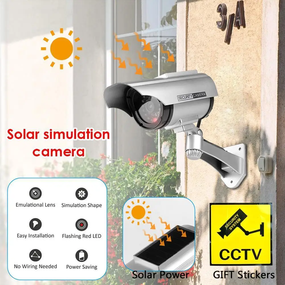 Fake Dummy Camera Outdoor Indoor Solar Security CCTV Surveillance Camera with Flashing Red LED Light Monitor