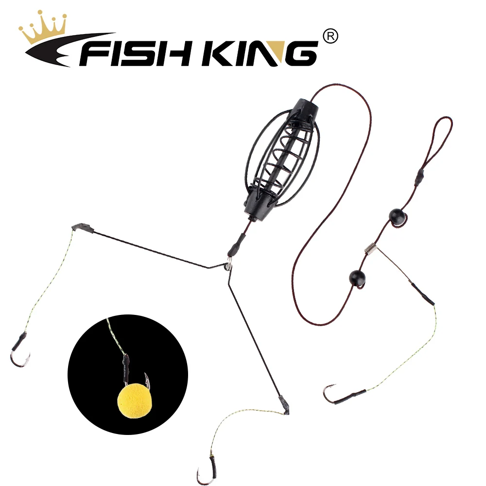 FISH KING-alimentador de carpa de acero inoxidable con ganchos, jaula de Señuelos de Pesca, aparejos, cestas de trampa de plástico para exteriores, 20-60g