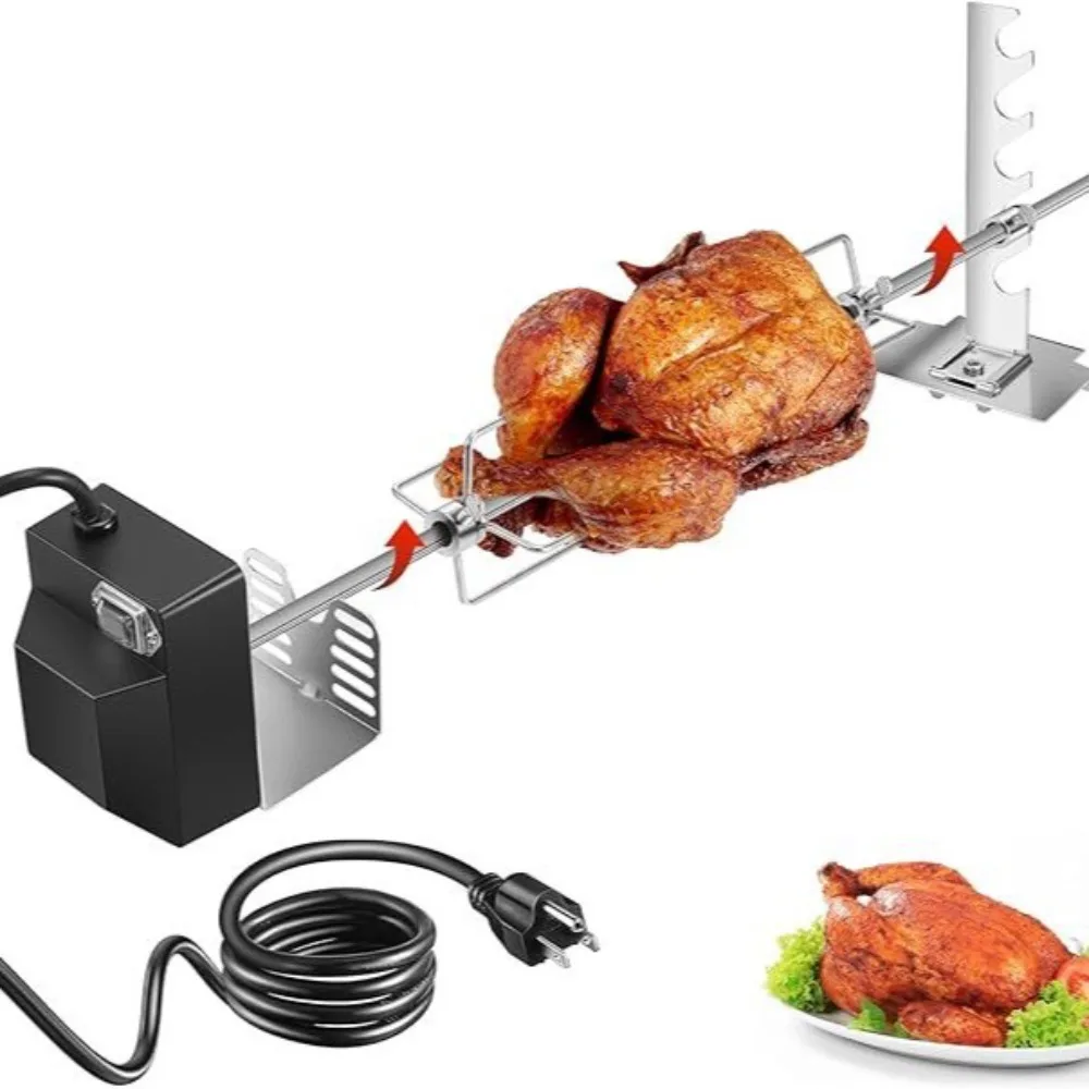 110V Electric Rotating BBQ Fork Stainless Steel Roast Chicken Lamb Leg Barbecue Tool Set