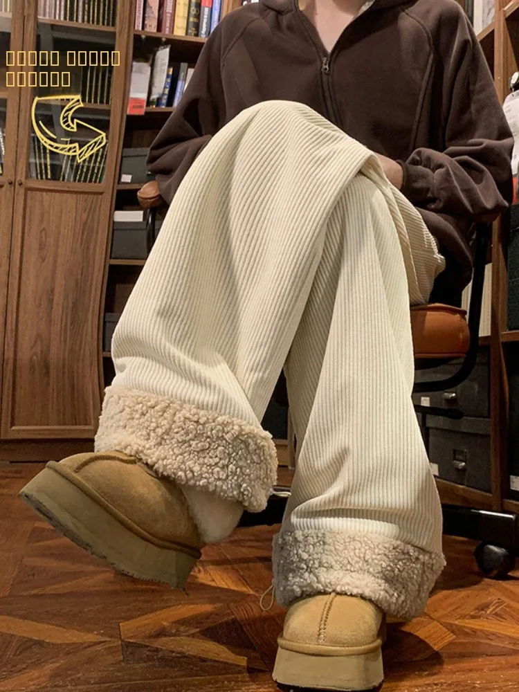 

Зимние утепленные хлопковые брюки для мужчин, вельветовые повседневные длинные брюки с начесом из овечьей шерсти, особо теплые, морозостойкие до -40 градусов, верхняя одежда