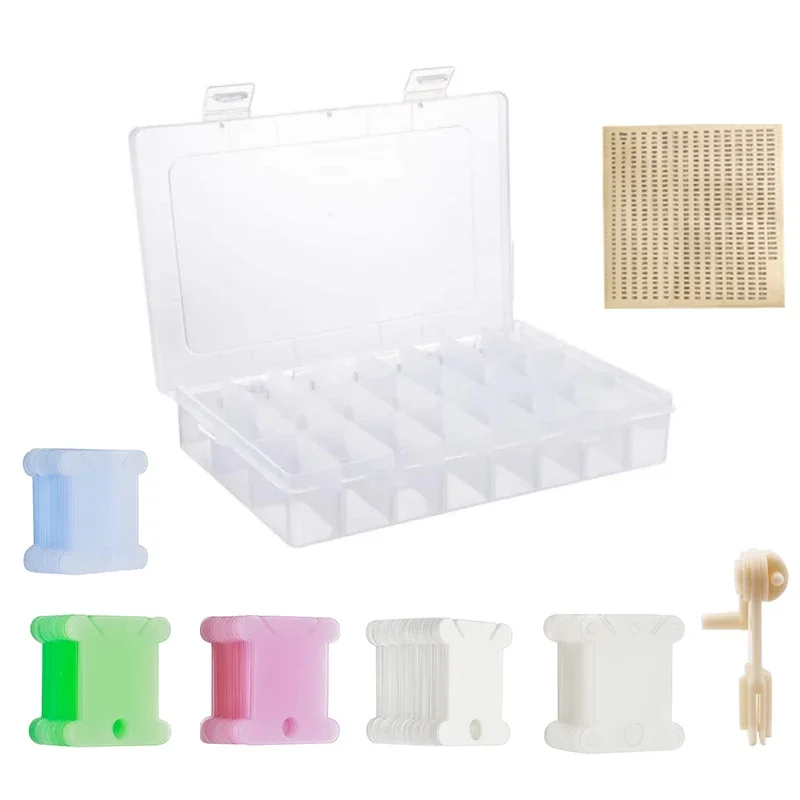 Multiple Colors Plastic Bobbins and Bobbin Winder Set Spool Thread Card Embroidery Floss DIY Stitch Thread Organizer Sewing Tool