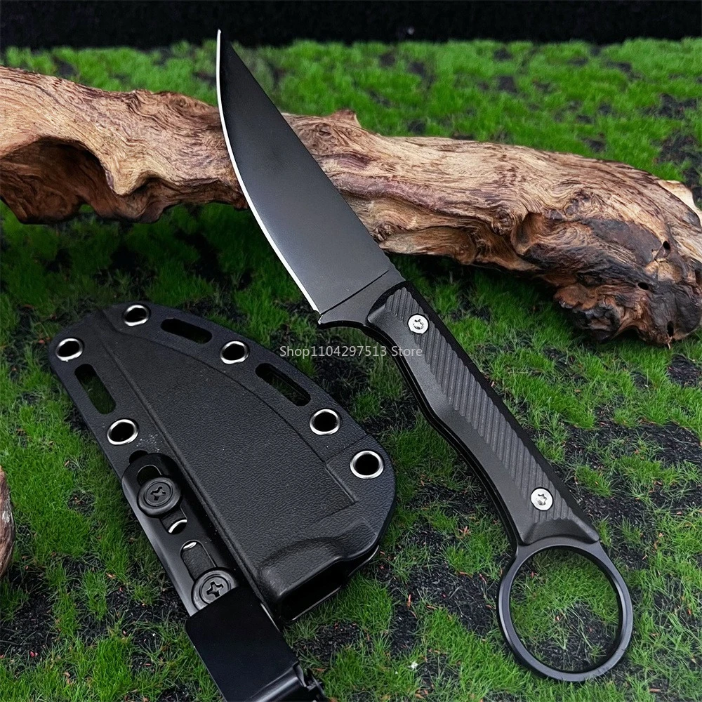 

TOP Охотничий нож, фиксированное лезвие высокой твердости 8Cr13Mov, ручка из черного нейлонового волокна с ножнами, нож для фруктов, EDC, инструмент для кемпинга на открытом воздухе