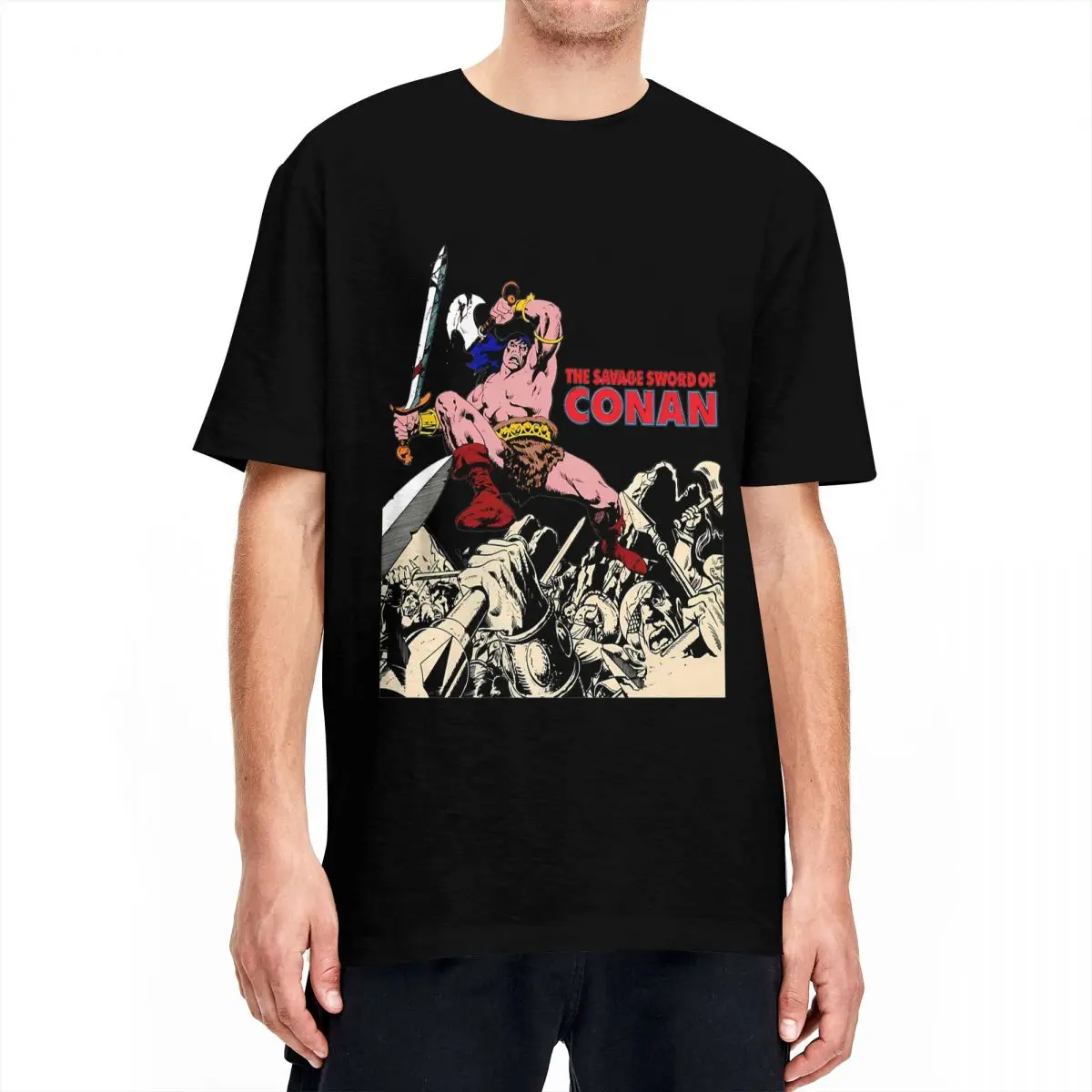 Men Women's The Savage Sword T Shirts Lucky Conan The Barbarian Pure Cotton Clothing Leisure Crew Neck Tees Classic T-Shirt