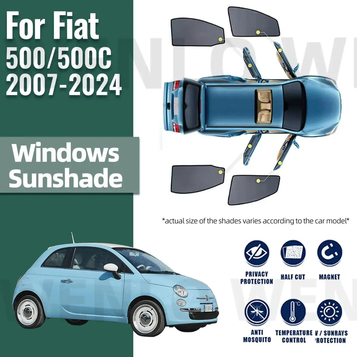 

For Fiat 500 2007-2021 2022 2023 2024 Car Sunshade Visor Front Windshield Frame Curtain Rear Baby Side Window Sun Shade Shield