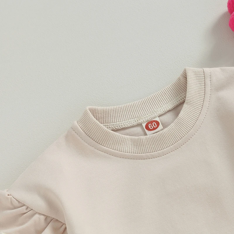 2023-06-21 Lioraitiin 0-18M Baby Boy Girl Sweatshirt Bodysuit Ruffle Long Sleeve Round Neck Solid Color Infant Jumpsuit