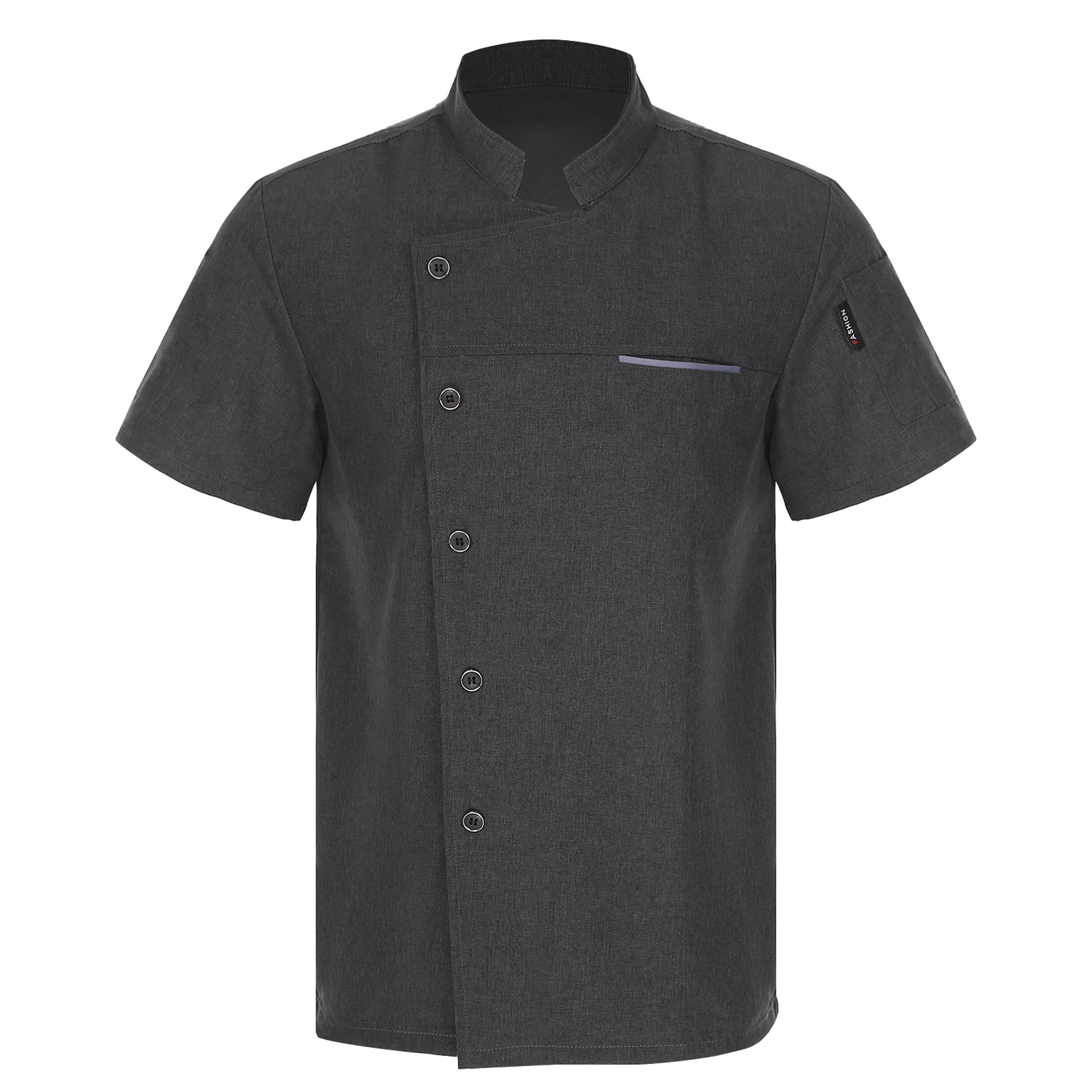 Chaqueta de Chef de manga corta para hombre y mujer, abrigo con cuello levantado, Tops con botones, uniforme de Cocina, Restaurante, Hotel, trabajo de panadería, disfraz de cocina