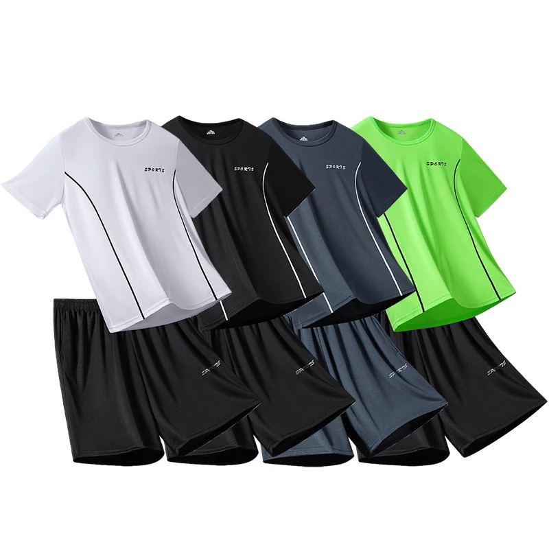 

2 Pieces Men's Quick-drying Short-sleeved Shorts Suit Men Leisure Sports Running Fitness T-shirt Sets Joker Short Tracksuits Man