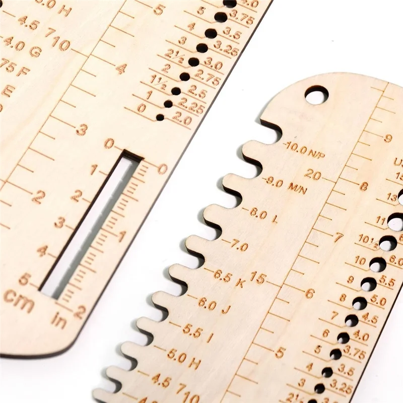 -A25M 2PCS Sok Breien Liniaal Houten Breinaald Maat Gauge Meetinstrument Sok Nauwkeurige Liniaal Breiblokkering Voor DIY Duurzaam