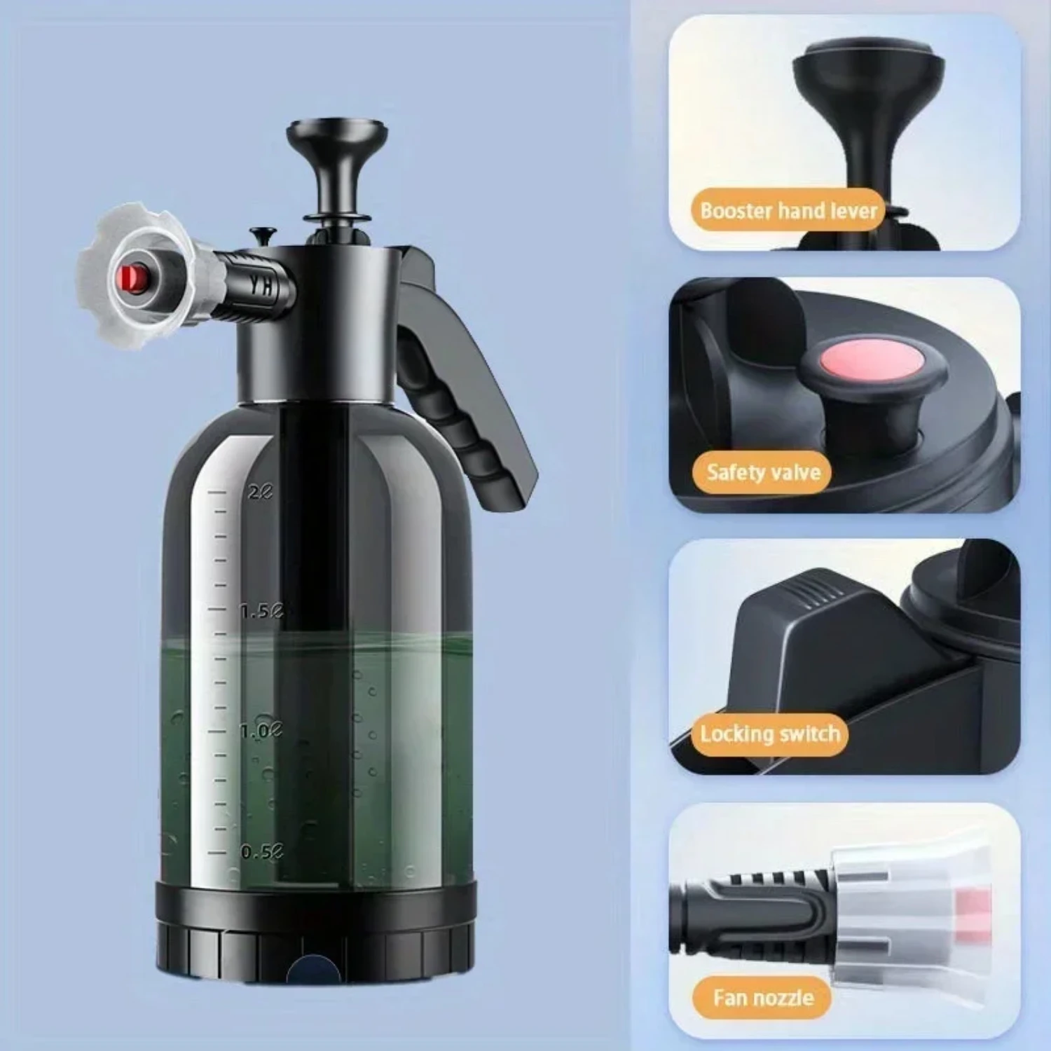 

1pc Handheld Car Wash Sprayer 2L Multipurpose Water Spray Bottle Automotive Detailing Yard