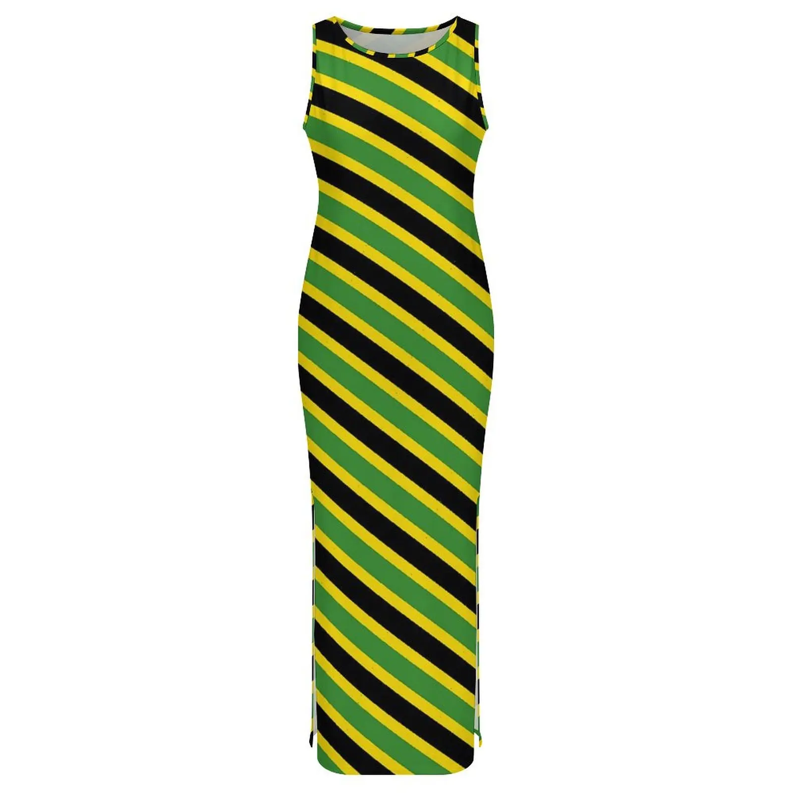Vestido ajustado para mujer, vestidos largos con bandera jamaicana a la moda, vestido informal sin mangas con estampado de rayas para primavera, vestido gráfico Y2k de talla grande