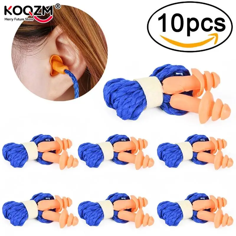 Ear care 10Pcs Soft Silicone Corded Ear Plugs ears Protector Reusable Hearing Protection Noise Reduction Earplugs Earmuff