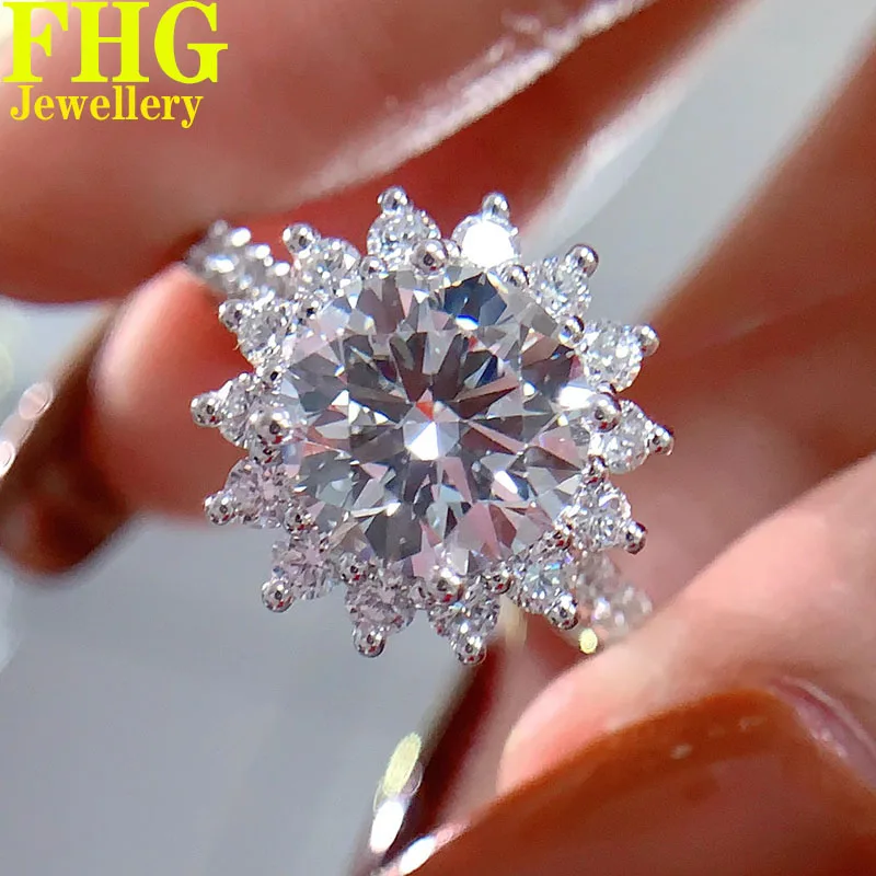 

6 7 8 9 10 Carat Au750 18K White Gold Ring Flower luxurious Round shape moissanite Diamonds Wedding Engagement Ring