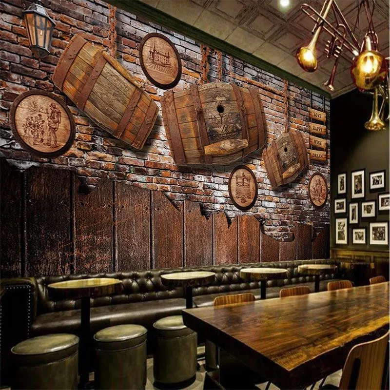 Retro Industrial Style Bar KTV Restaurant Decor Wine Barrels Background Mural Wall Paper 3D Dance Hall Nightclub Wallpaper 3D